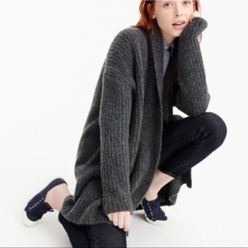 J.Crew Ribbed Shawl Open Front Gray Chunky Knit Wool Blend Cardigan Size XXS